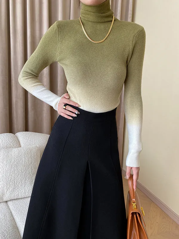 Long Sleeves Skinny Gradient High-Neck Pullovers Sweater Tops