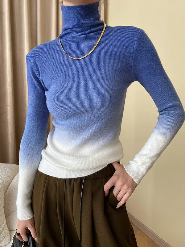 Long Sleeves Skinny Gradient High-Neck Pullovers Sweater Tops