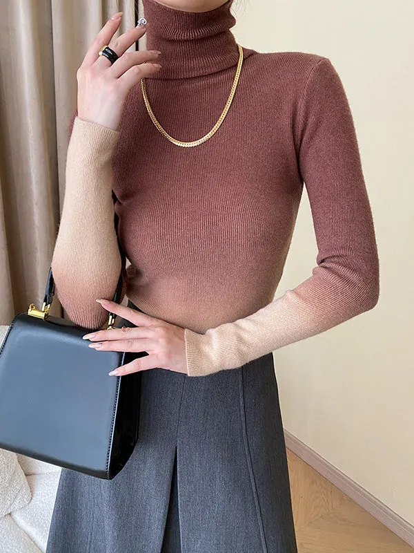 Long Sleeves Skinny Gradient High-Neck Pullovers Sweater Tops