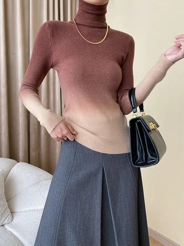 Long Sleeves Skinny Gradient High-Neck Pullovers Sweater Tops