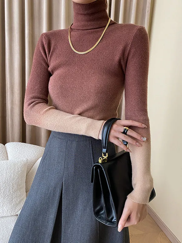 Long Sleeves Skinny Gradient High-Neck Pullovers Sweater Tops
