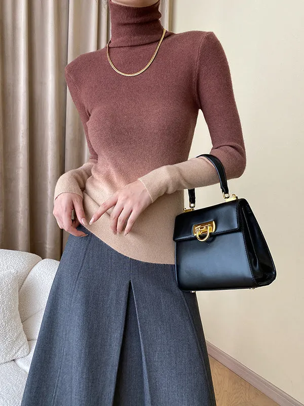 Long Sleeves Skinny Gradient High-Neck Pullovers Sweater Tops