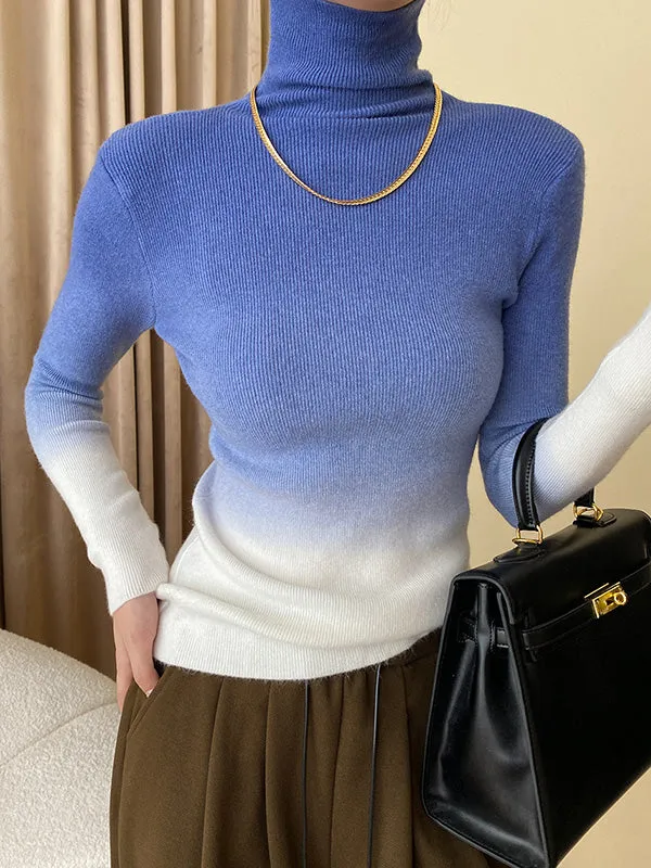 Long Sleeves Skinny Gradient High-Neck Pullovers Sweater Tops