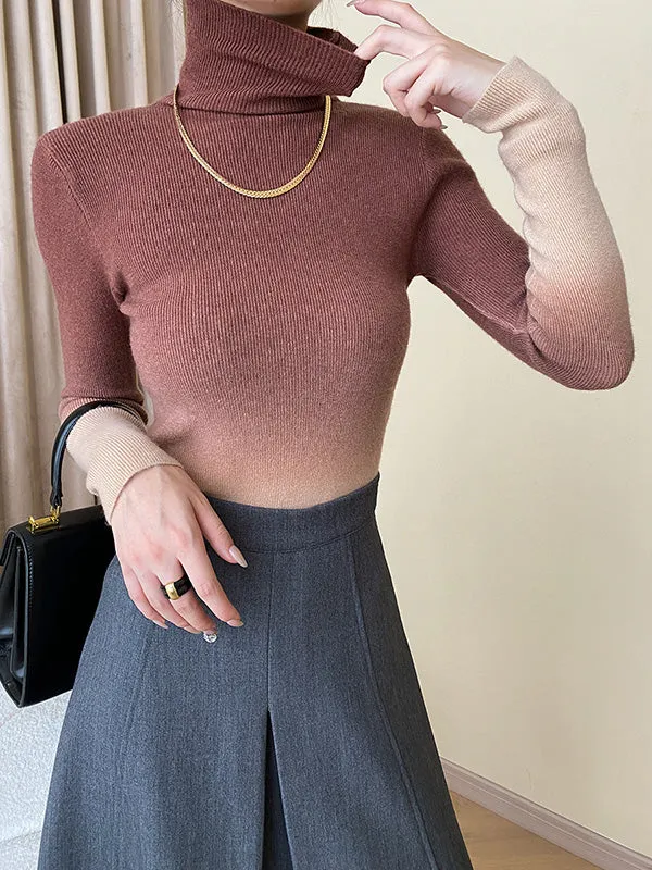 Long Sleeves Skinny Gradient High-Neck Pullovers Sweater Tops