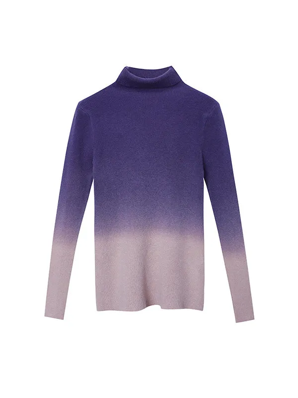 Long Sleeves Skinny Gradient High-Neck Pullovers Sweater Tops