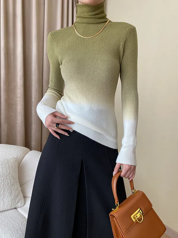 Long Sleeves Skinny Gradient High-Neck Pullovers Sweater Tops