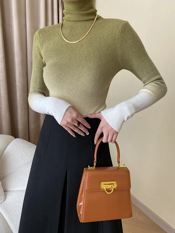 Long Sleeves Skinny Gradient High-Neck Pullovers Sweater Tops