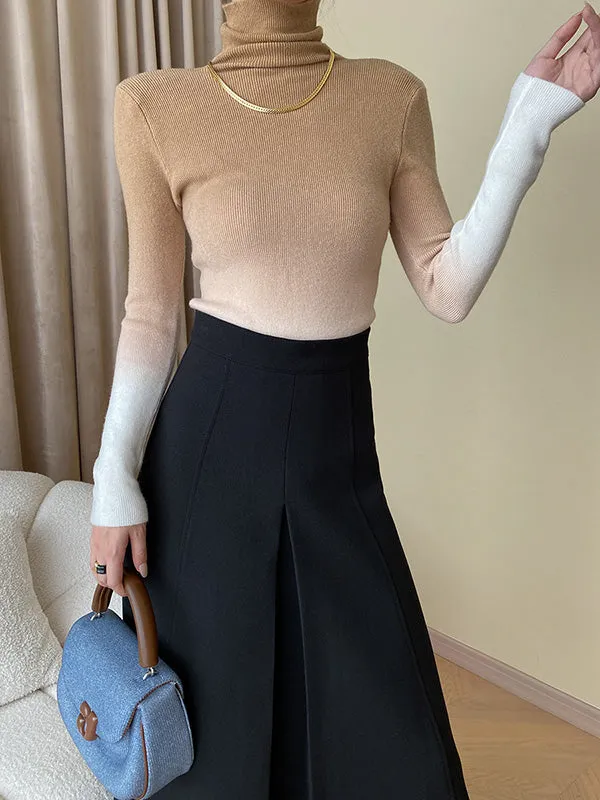 Long Sleeves Skinny Gradient High-Neck Pullovers Sweater Tops