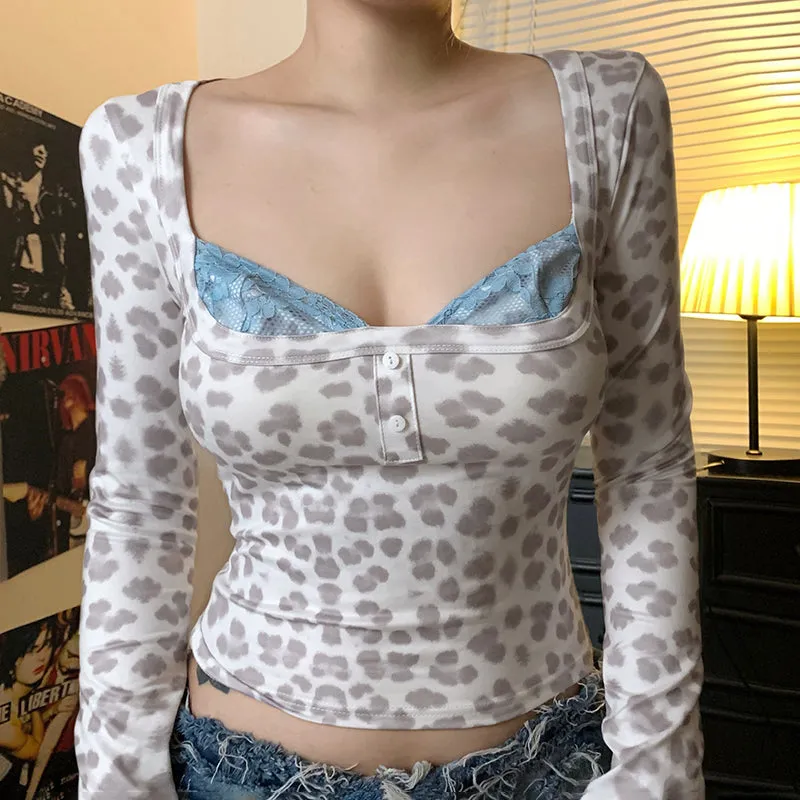 Melody Lace Detail Leopard Top