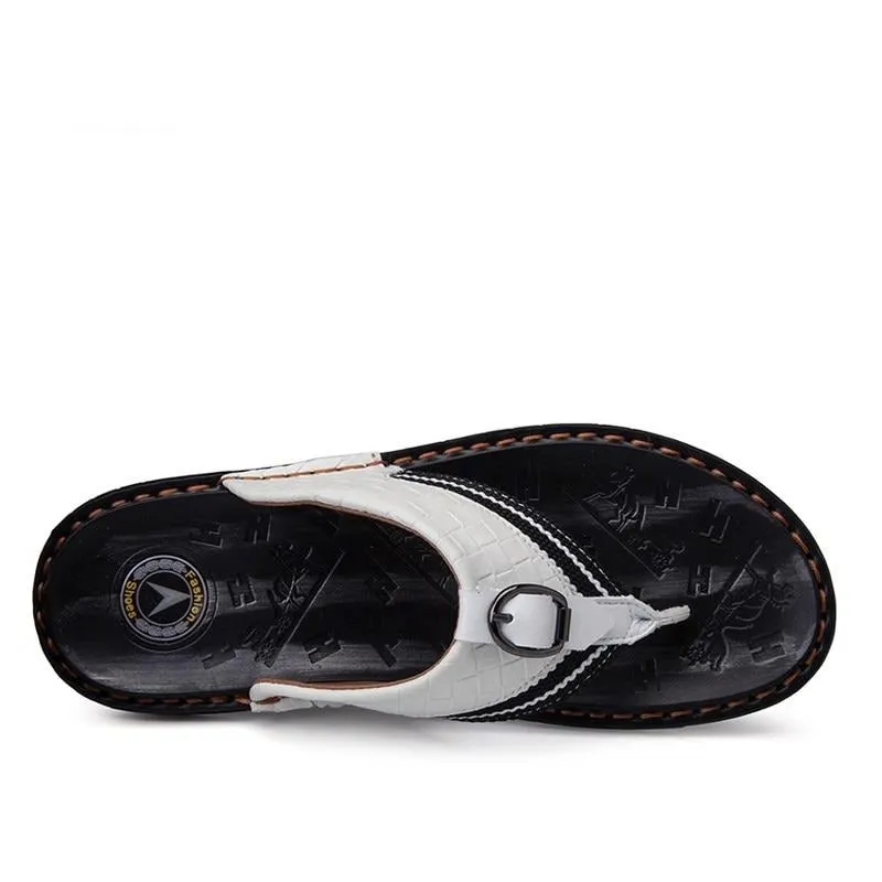Men's Flip Flops Leather Luxury Slippers Beach Casual