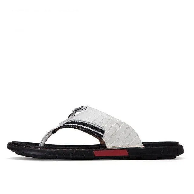 Men's Flip Flops Leather Luxury Slippers Beach Casual
