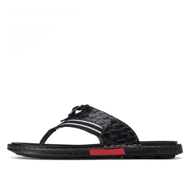 Men's Flip Flops Leather Luxury Slippers Beach Casual
