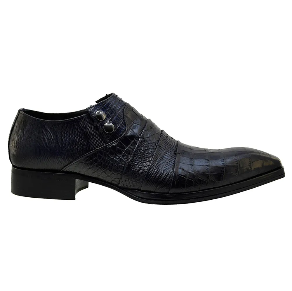 Men's Italian Dress Shoes Jo Ghost 1831 Navy Blue Leather Print Crocodile