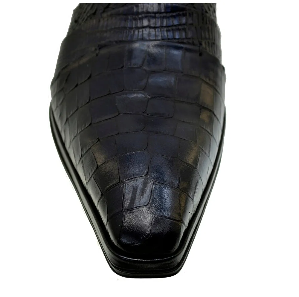 Men's Italian Dress Shoes Jo Ghost 1831 Navy Blue Leather Print Crocodile