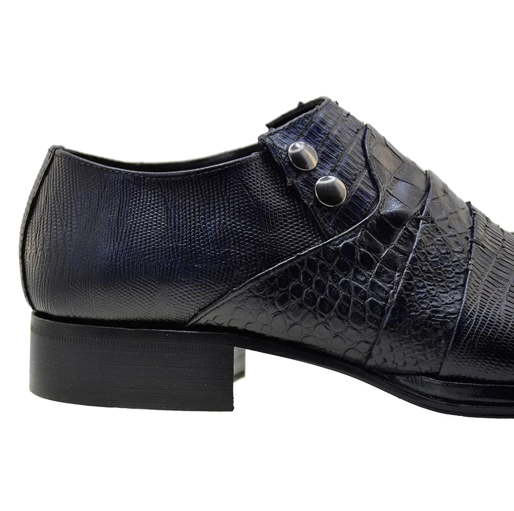 Men's Italian Dress Shoes Jo Ghost 1831 Navy Blue Leather Print Crocodile