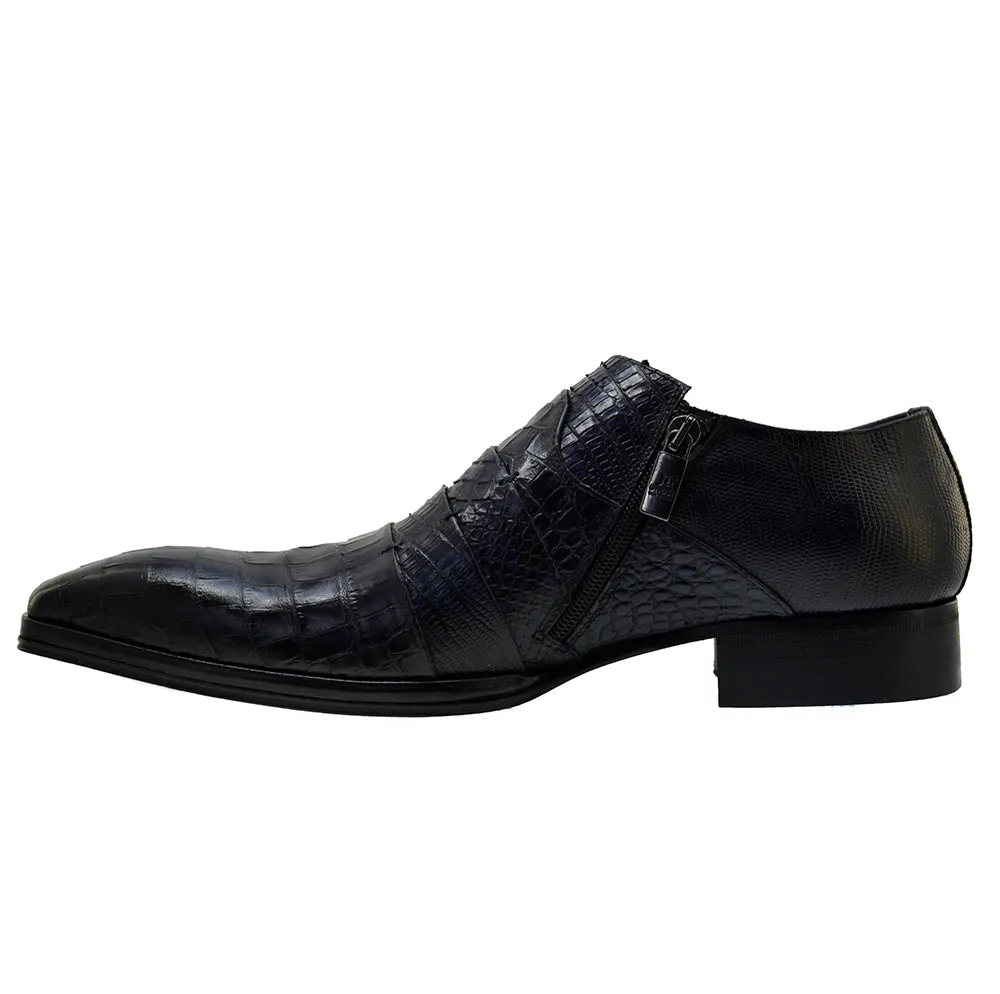 Men's Italian Dress Shoes Jo Ghost 1831 Navy Blue Leather Print Crocodile