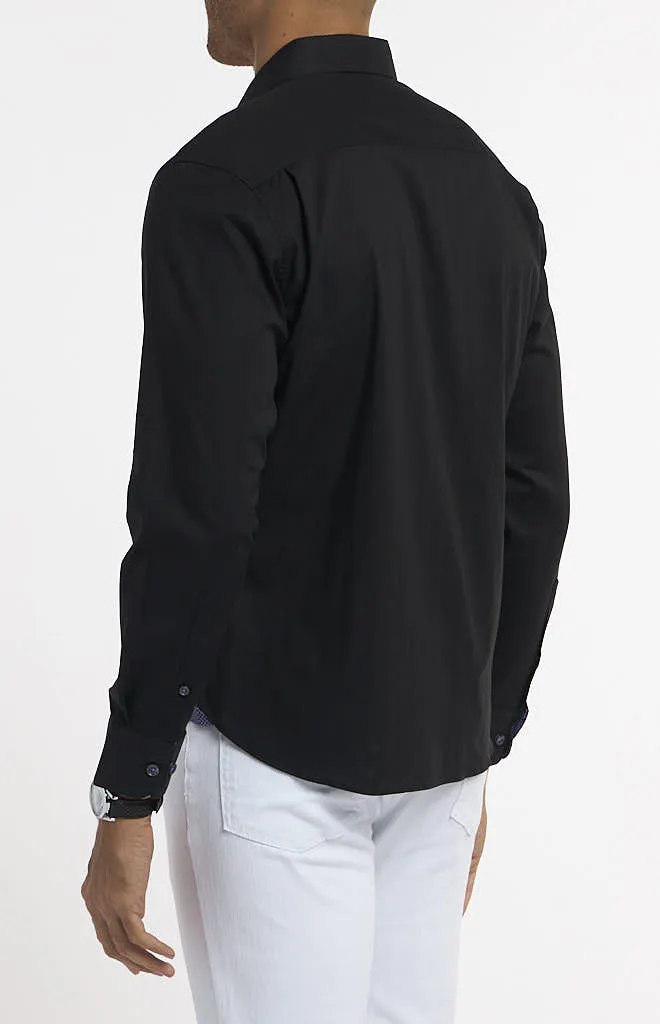 Michelson of London Solid Herringbone Hybrid Long-Sleeve Shirt