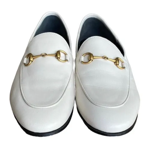 NEW GUCCI Brixton White Leather Horsebit Loafers, Size 40
