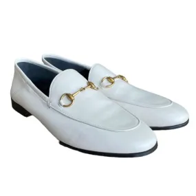NEW GUCCI Brixton White Leather Horsebit Loafers, Size 40