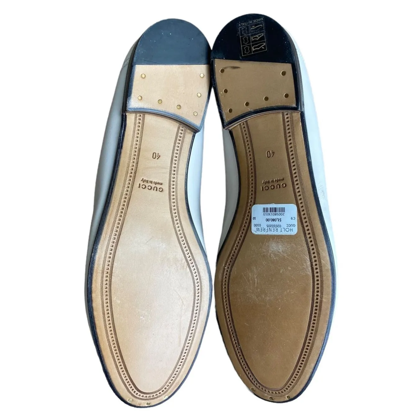 NEW GUCCI Brixton White Leather Horsebit Loafers, Size 40