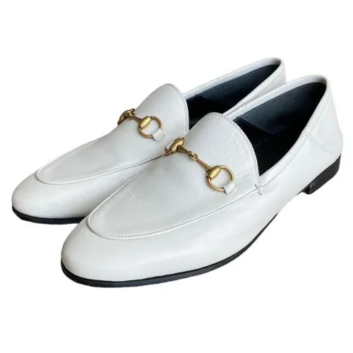 NEW GUCCI Brixton White Leather Horsebit Loafers, Size 40