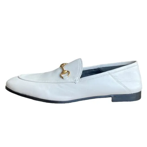 NEW GUCCI Brixton White Leather Horsebit Loafers, Size 40