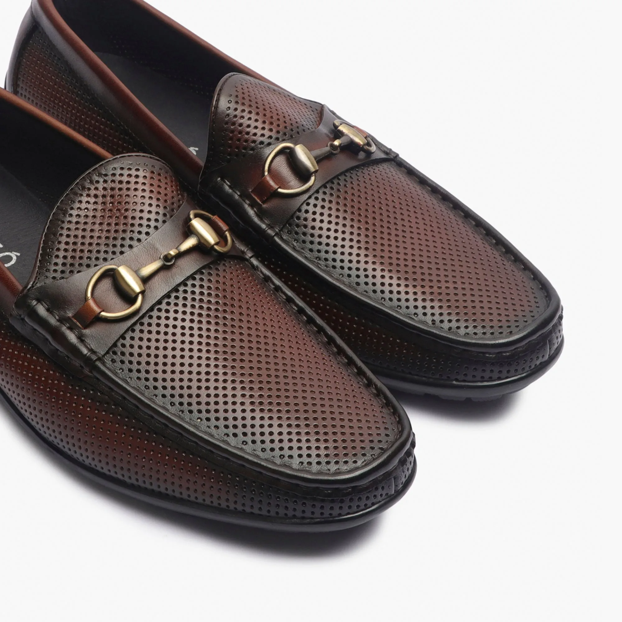 Perforated Leather Loafers with Buckle