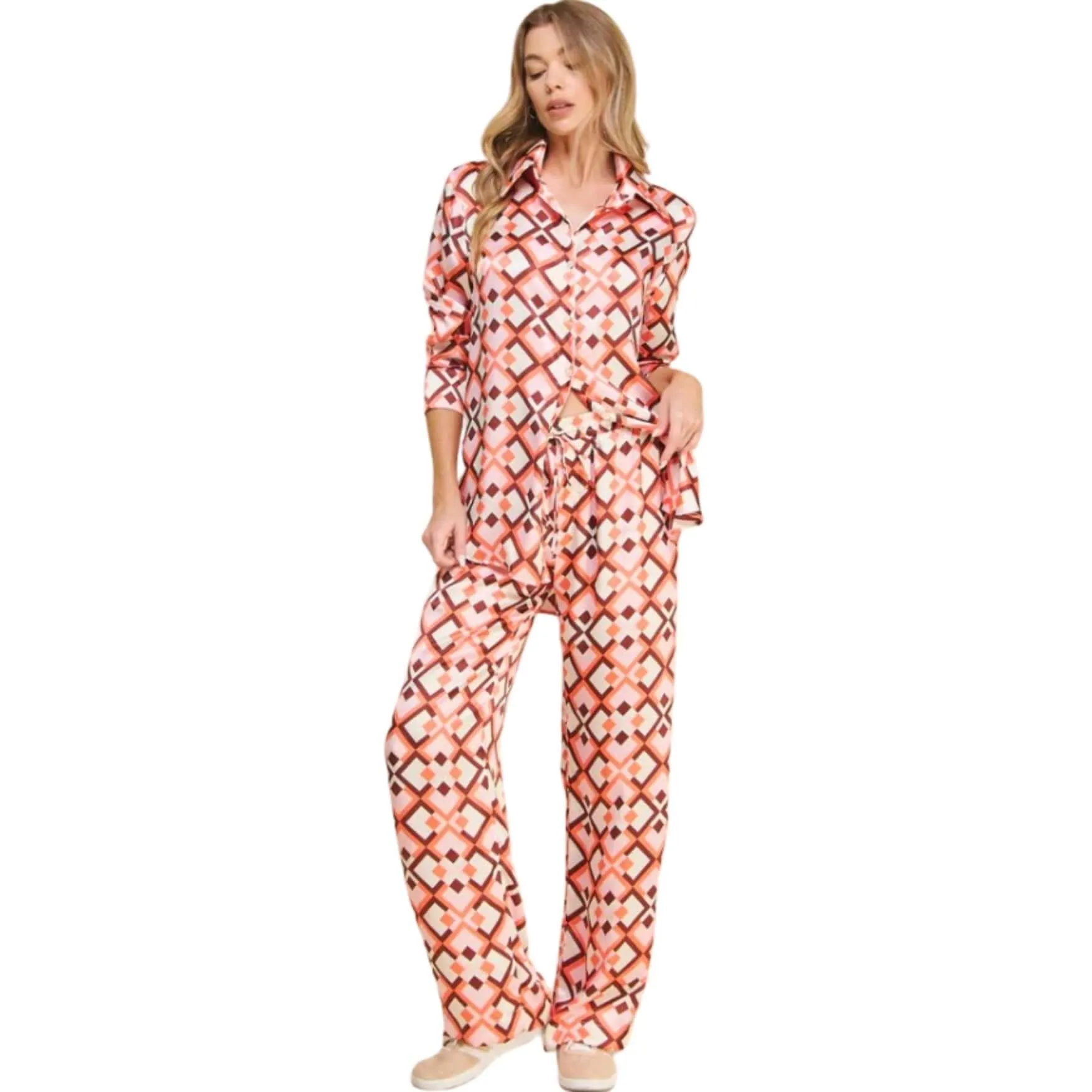 Pink Retro Satin Pants Made in USA - Clearance Final Sale