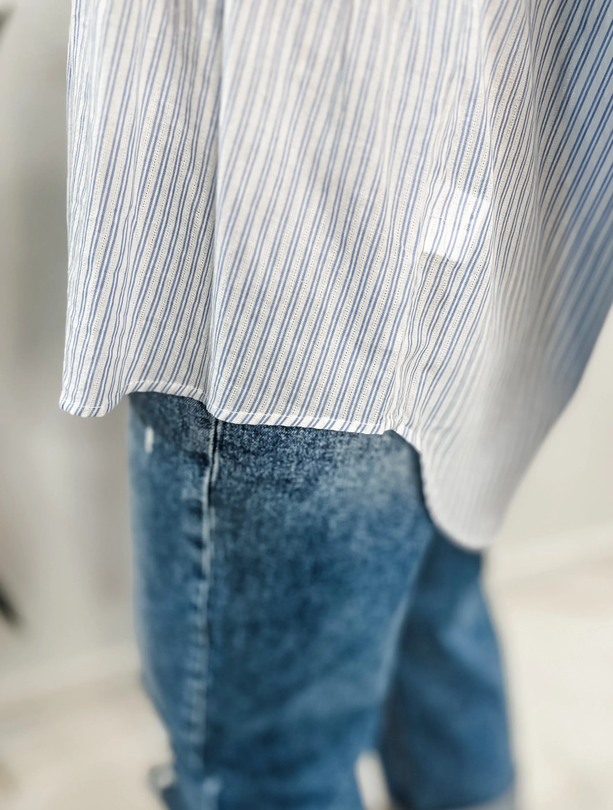 Relaxed Blue Stripe Button Down Top