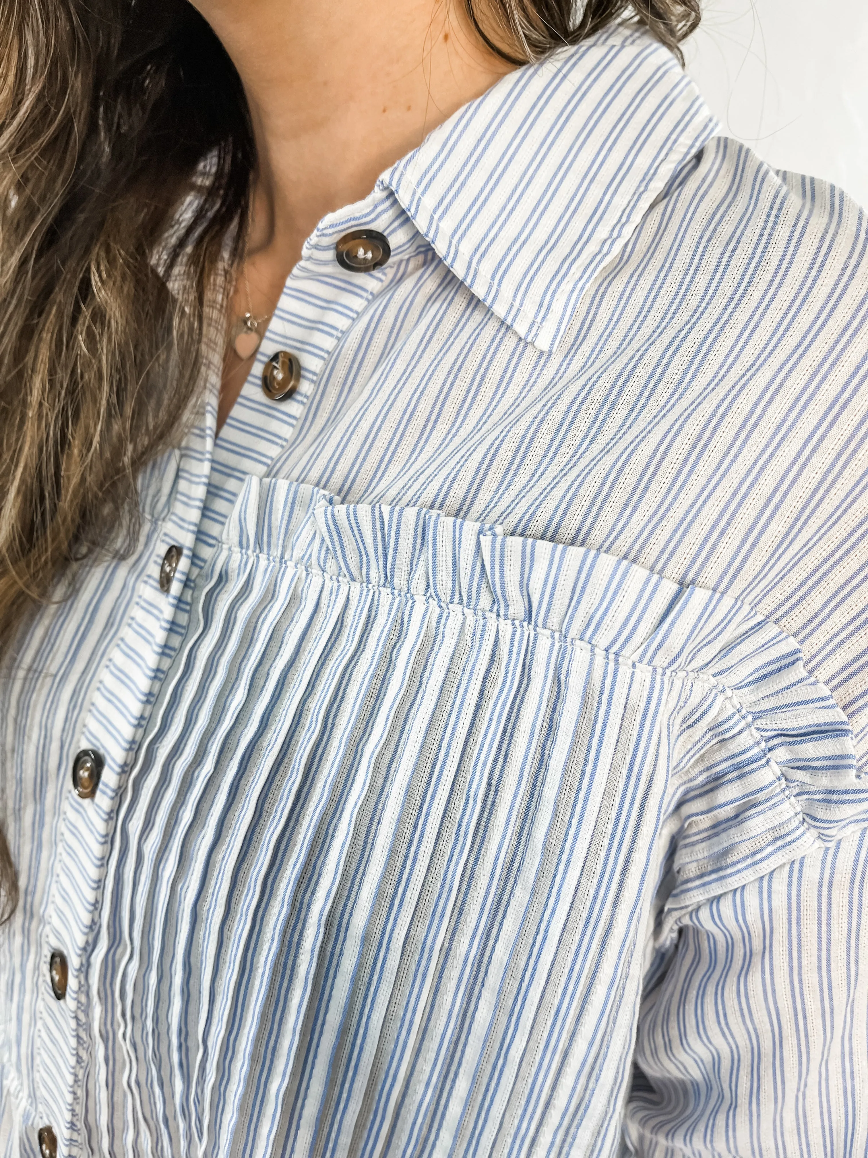 Relaxed Blue Stripe Button Down Top