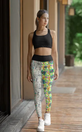 Retro Media High Waisted Mismatched Leggings