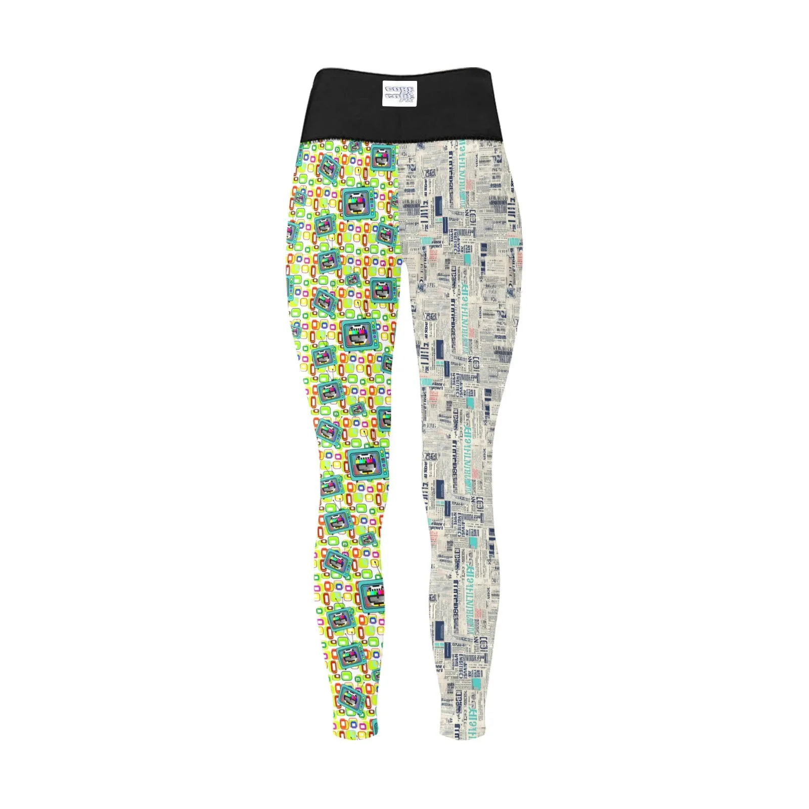 Retro Media High Waisted Mismatched Leggings