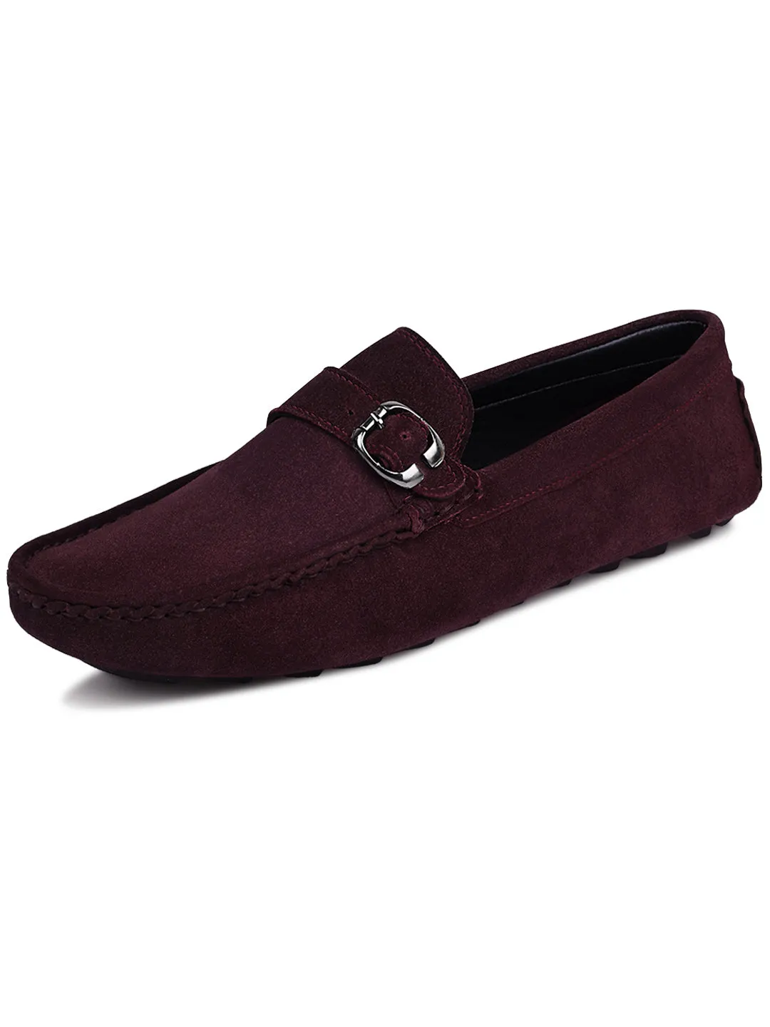 Rosewood Handmade Italian Suede Leather Solid Penny Loafers with Buckle