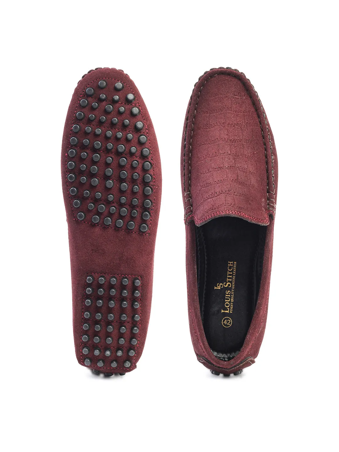 Rosewood Handmade Italian Suede Leather Textured Penny Loafers