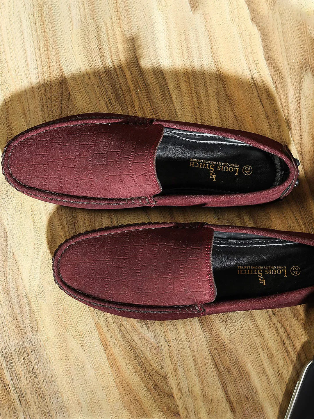 Rosewood Handmade Italian Suede Leather Textured Penny Loafers
