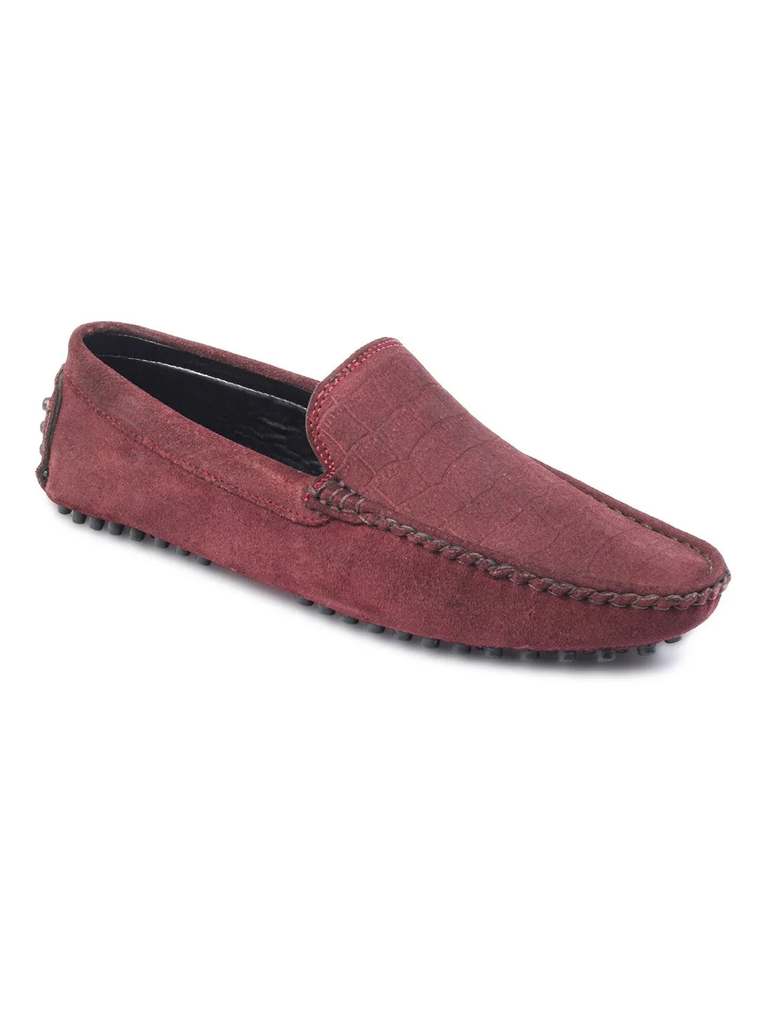 Rosewood Handmade Italian Suede Leather Textured Penny Loafers
