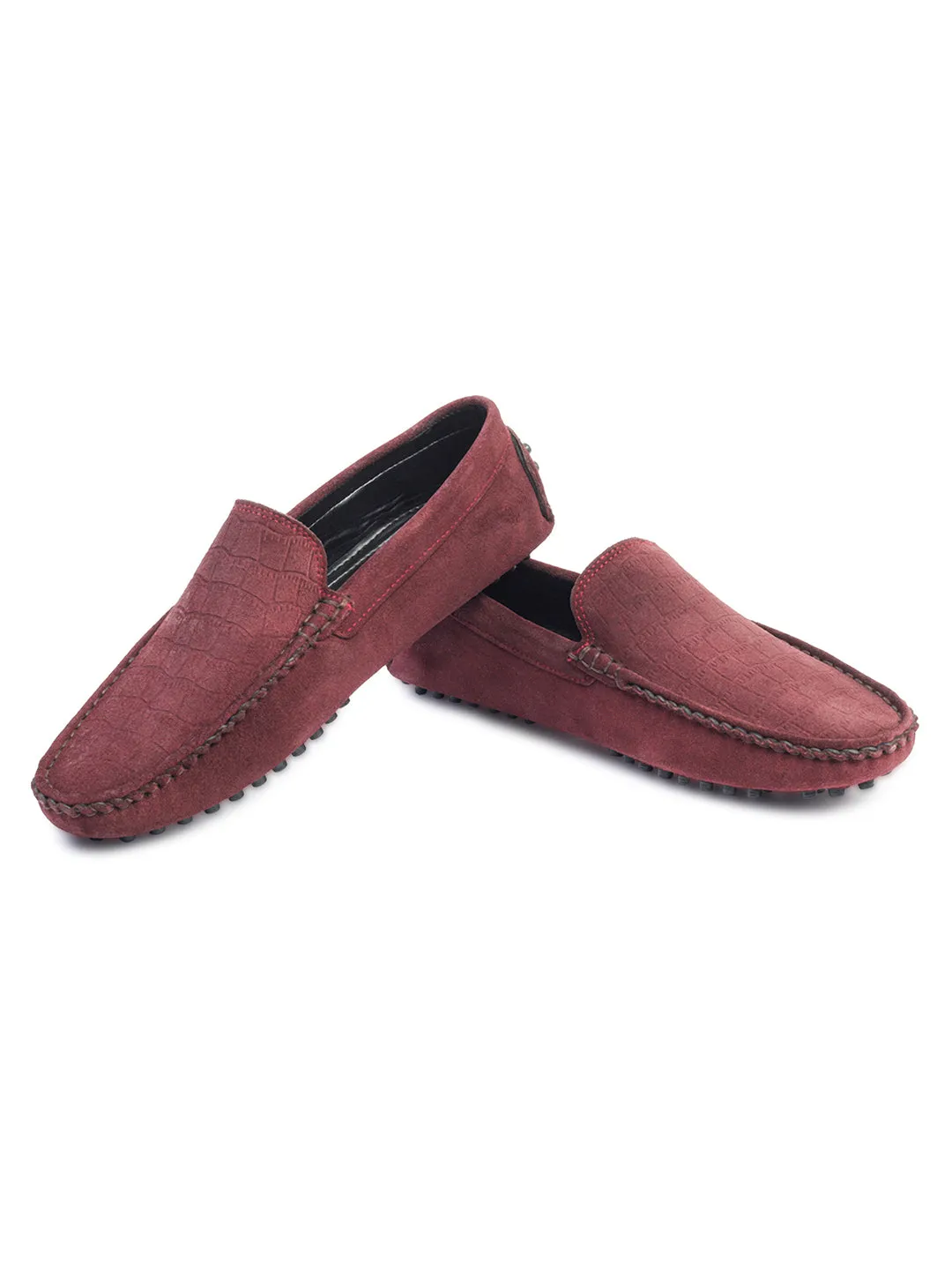 Rosewood Handmade Italian Suede Leather Textured Penny Loafers