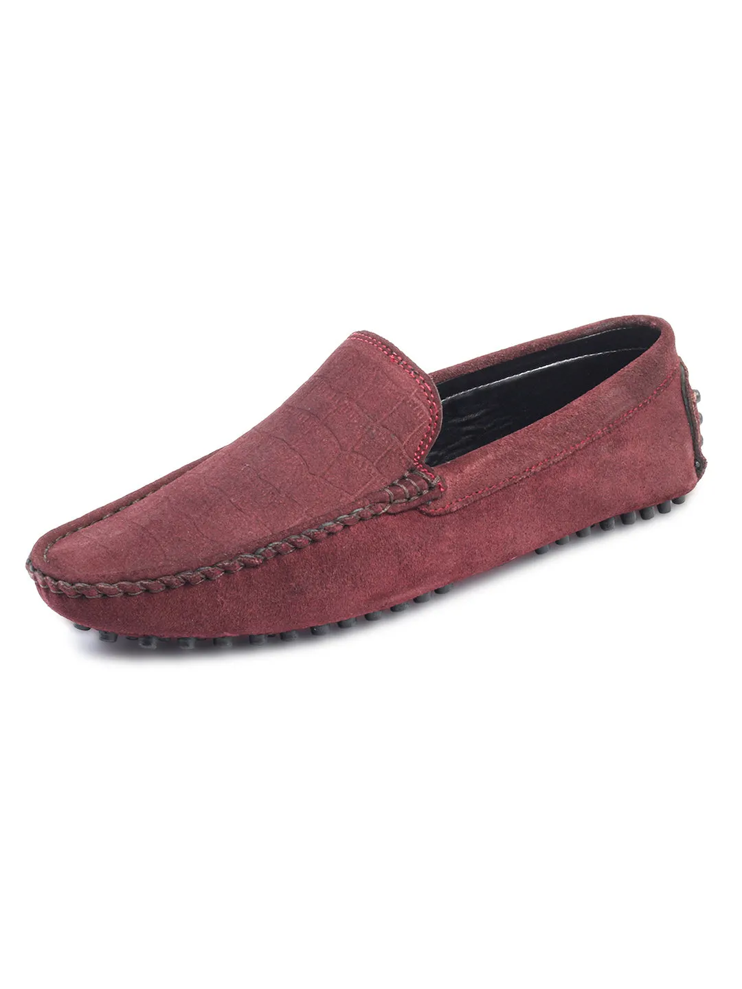 Rosewood Handmade Italian Suede Leather Textured Penny Loafers