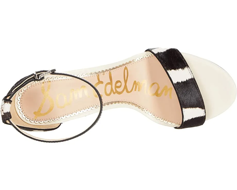 Sam Edelman Yaro Ivory Black Block Heel Ankle Strap Two Piece Open Toe Sandals