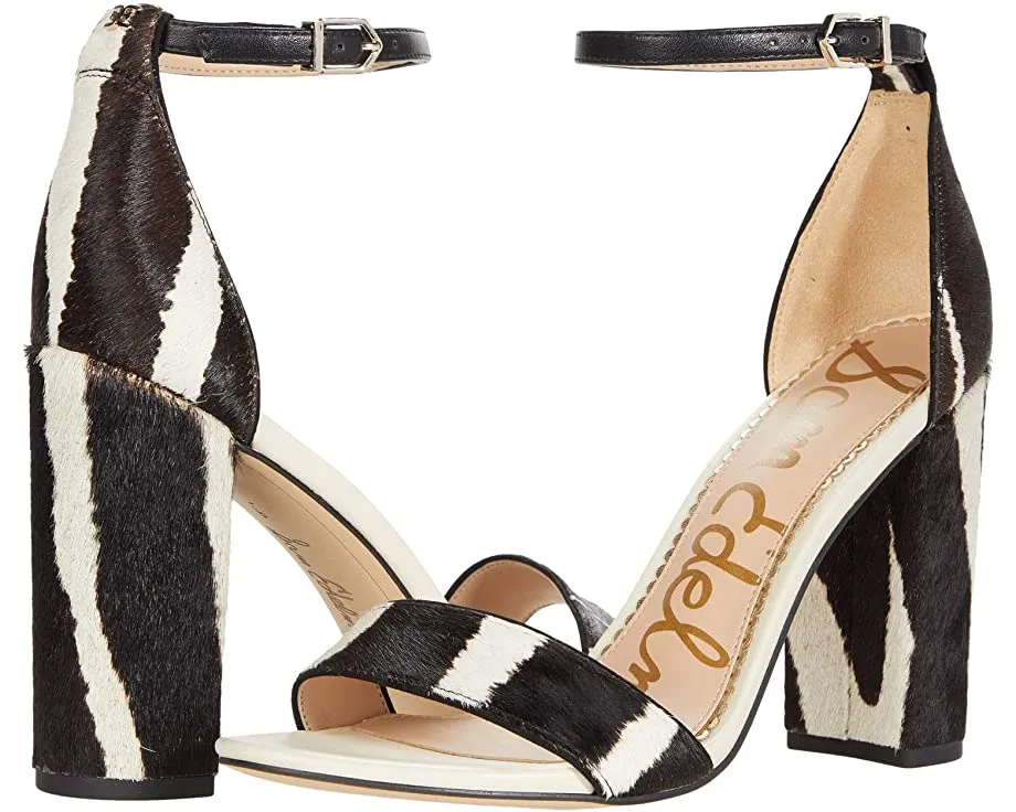 Sam Edelman Yaro Ivory Black Block Heel Ankle Strap Two Piece Open Toe Sandals