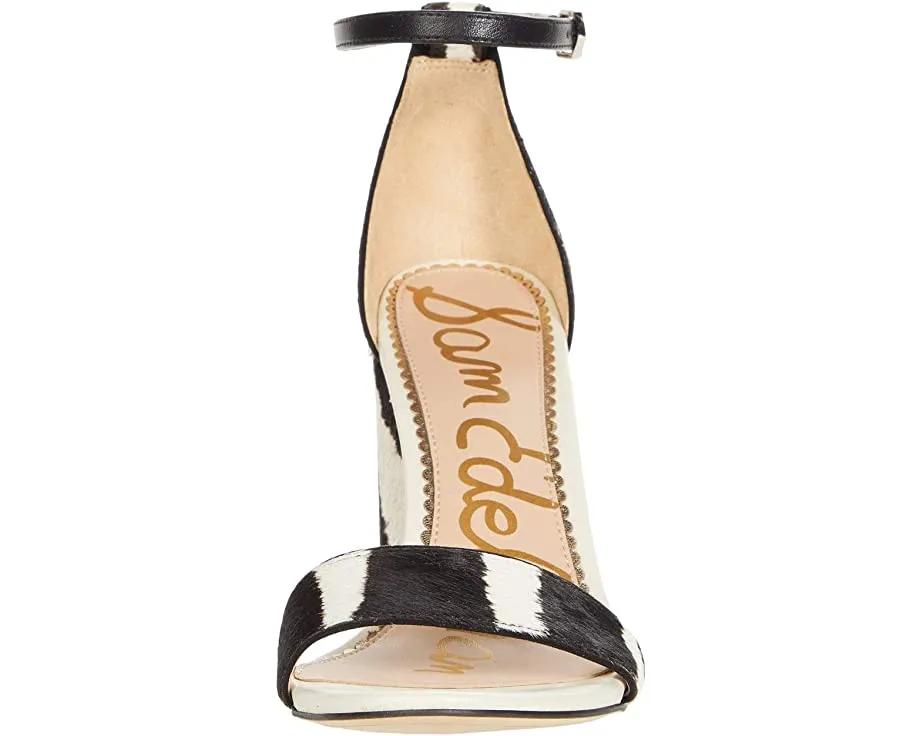 Sam Edelman Yaro Ivory Black Block Heel Ankle Strap Two Piece Open Toe Sandals