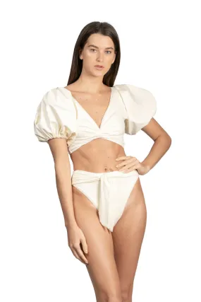 Sayulita Cream High Rise Bikini Bottom by Sanlier