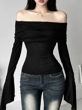 Stylish Long Sleeve Tee with Slash Neck