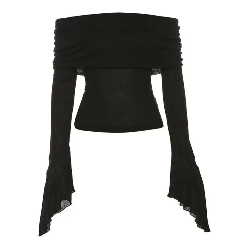Stylish Long Sleeve Tee with Slash Neck