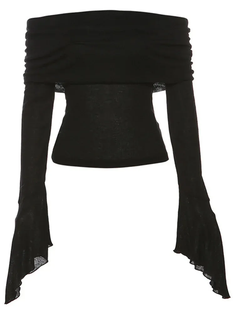 Stylish Long Sleeve Tee with Slash Neck