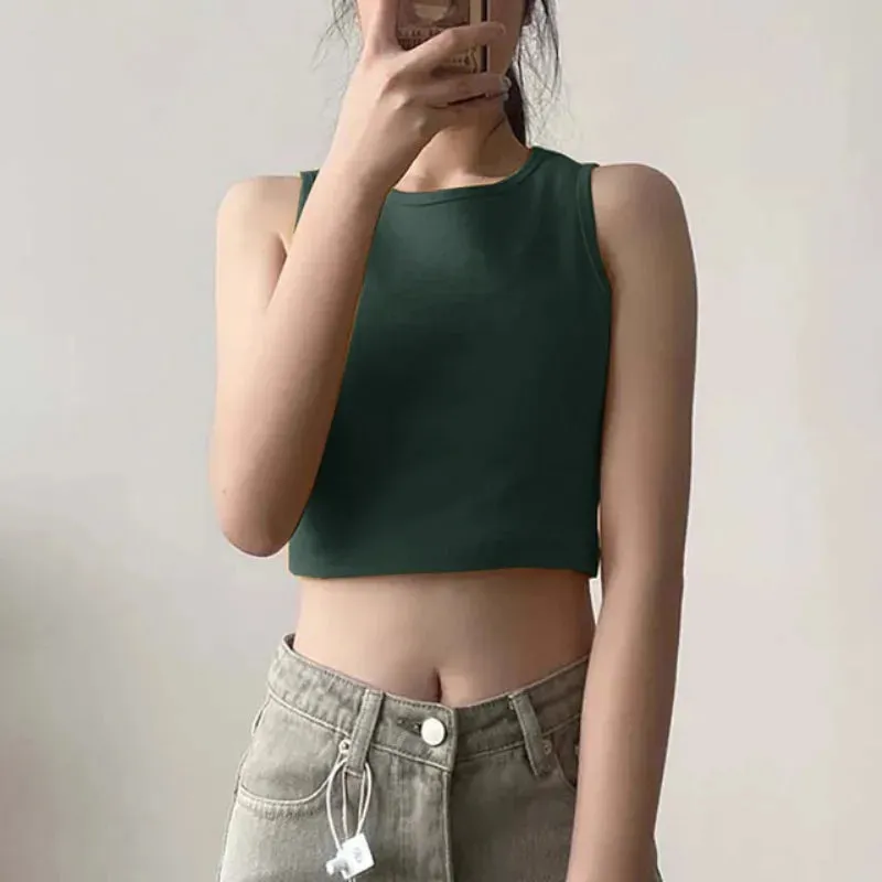 Summer New Ladies Retro Crop Top High Waist Slimming Stretch