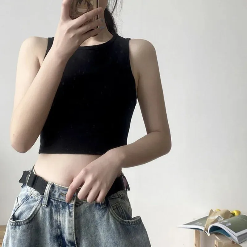 Summer New Ladies Retro Crop Top High Waist Slimming Stretch
