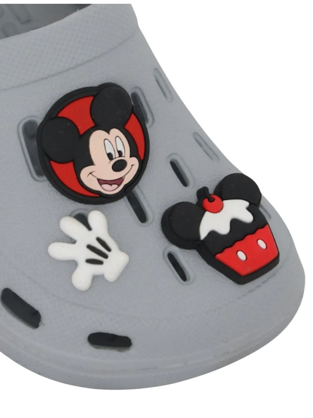 Yellow Bee Boys’ Disney Mickey Mouse Clogs with Gloves & Cupcake Charms – Grey